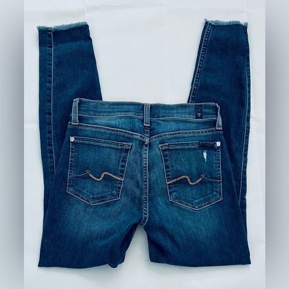 7 For All Mankind Gwenevere Skinny Jeans Size 27 X 27 Denim Stretch Distressed - Picture 5 of 9